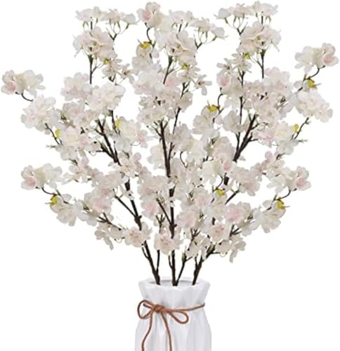 Minnhua 3pcs 110cm Künstliche Blumen Sakura Seidenblumen Kirschblüten Lange Stiele Kunstblumen Weiß Plastikblumen Deko für Vase Zimmer Balkon Garten Feiern Frühling von Minnhua