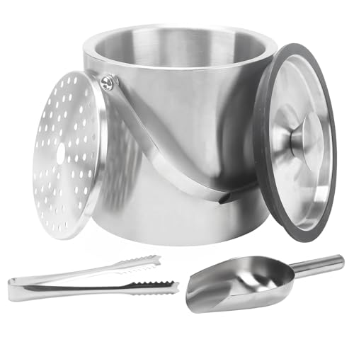 Minnhua 4L eiswürfelbehälter mit deckel sektkühler flaschenkühler champagner kühler doppelwandiger Eiskübel aus Edelstahl mit Deckel Sieb Eisschaufel und Eiszange für Partys Bier Cocktailbars von Minnhua