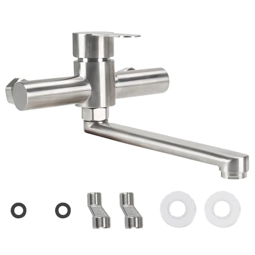 Minnhua Wasserhahn Wandmontage Wasserhahn Küche 360° Drehbare Einhebelmischer Küchenarmatur 304 Edelstahl Wandarmatur Küchenarmaturen mit Schwenkarm 25cm Kalt und Heiß Spültischarmatur Küche Silber von Minnhua