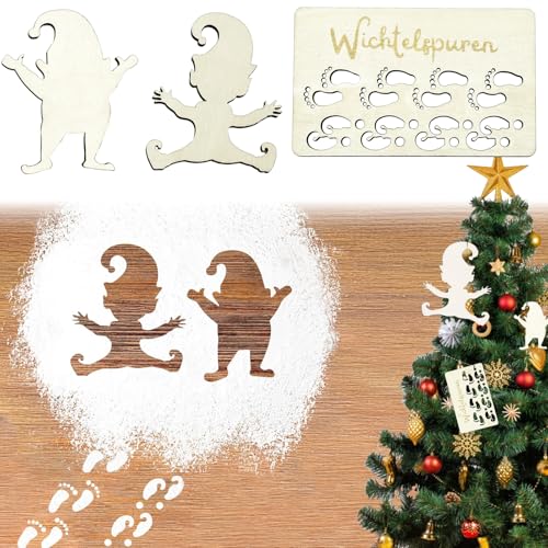 Mino Plus Wichtelschablone Fußabdrücke,Wichtel Fußabdrücke Schneeflocke Schablone,Wichtel Schablone Fenster,Wichtelschablone Fußabdrücke Holz Wichtel Fußabdruck Wichteltür Zubehör (A) von Mino Plus
