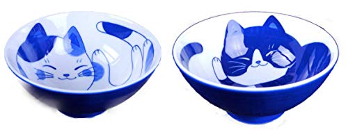 Japanische Reisschüssel-Set Keramik niedliche Katzen Design Mike & Hachiware 2er Set von Mino Ware