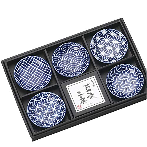 Mino Ware Aizome Kobo Edo Komon kleiner Teller Set Hergestellt in Japan von Mino Ware