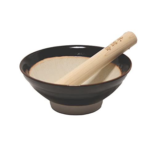 Mino Ware TR43617 Mörser und Stößel aus Suribachi und Surikogi Set, mittelgroß, 19 cm Durchmesser, für Rechts- und Linkshänder, Schwarz Mino Ware TR43617 Mörser und Stößel aus Suribachi und Surikogi Set, mittelgroß, 19 cm Durchmesser, für Rechts- und Linkshänder, Schwarz von Mino Ware
