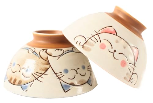 Mino Ware MIG010 Japanische Keramik-Reisschüssel, Versand von Katzen, Blau und Rosa, hergestellt in Japan von Minoribo