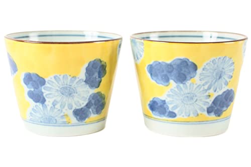 Mino ware STY005 Sobachoko Teetasse aus japanischer Keramik, hergestellt in Japan (Import aus Japan), blaue Blumen in Gelb, 2 Stück von Minoribo