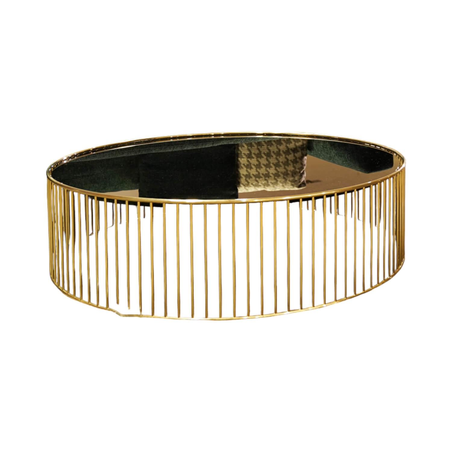 Beistelltisch Caulfield 100x28 Gold Glasplatte Gold Metallgestell Glänzendes Hel... Beistelltisch Caulfield 100x28 Gold Glasplatte Gold Metallgestell Glänzendes Hel... von Minotti