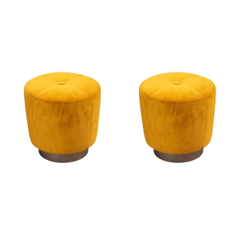 2er Set Hocker Jacques Stoff Hunt Gelb Sockel Metall Bronzefarbig Lackiert von Minotti