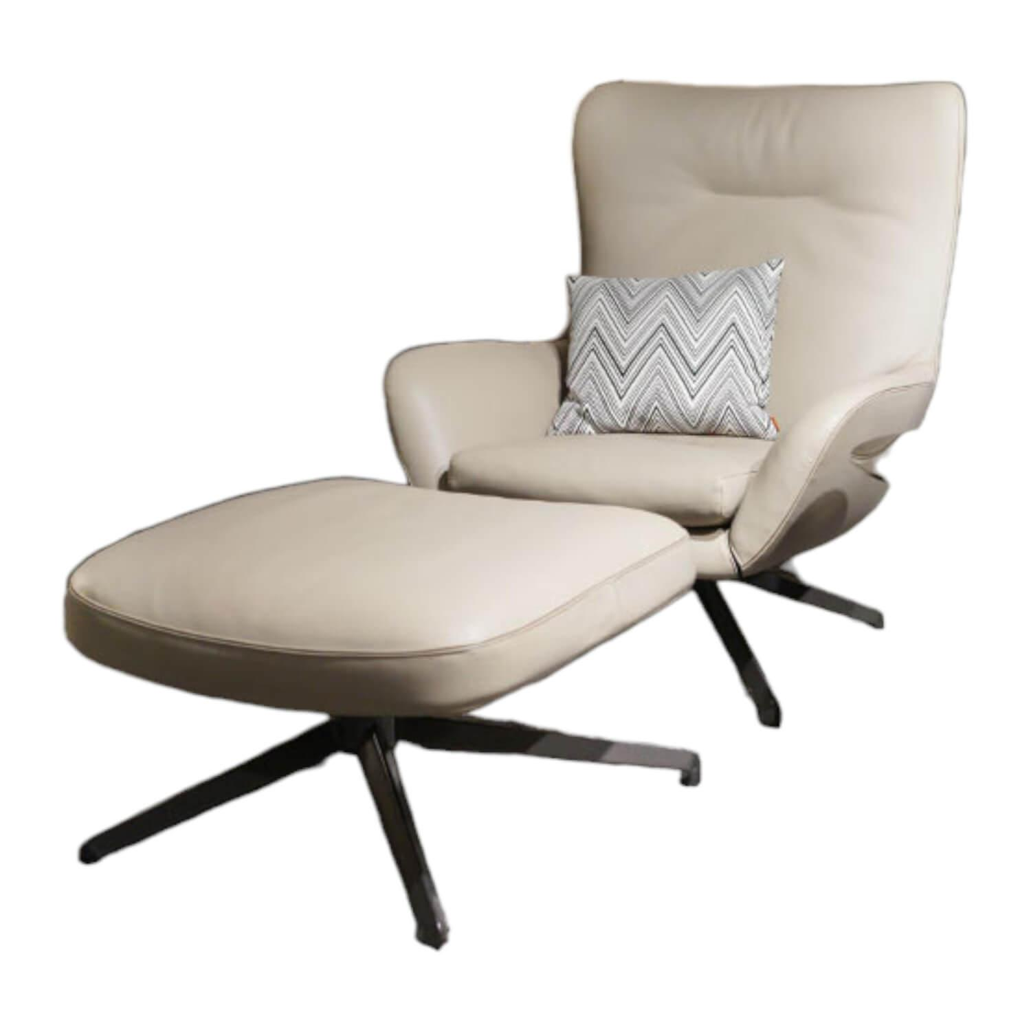 Sessel Fauteuil Jensen Drehbar Bezug Leder Nappa 781 Mastice PE Creme Untergeste... von Minotti