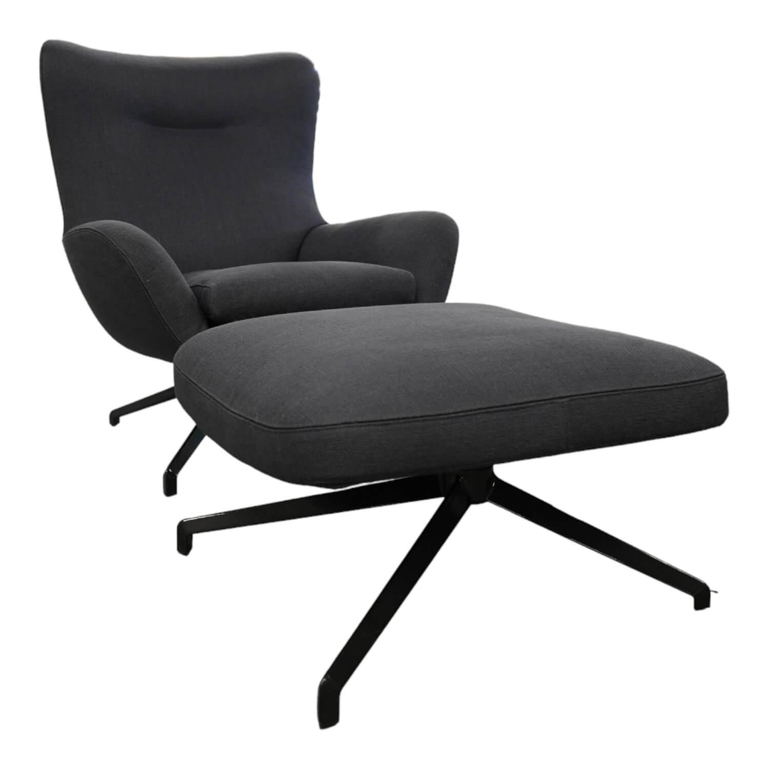 Sessel Jensen Bergere Mit Hocker Bezug Stoff Norton Peltro Anthrazit Drehgestell... von Minotti