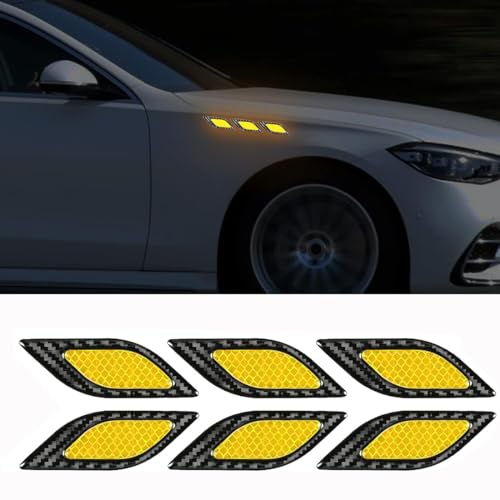 6 Stück Reflektierende Aufkleber für Kotflügel,Reflektierender Warnaufkleber,Reflektierender Antikollisionsstreifen,Reflektierende Aufkleber für die Autoseite,Schutzaufkleber für die Motorhaube(Gelb) von Minsezhi
