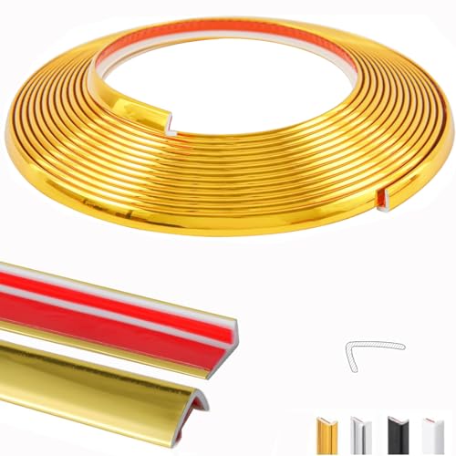 Abziehbare selbstklebende Zierleisten,6M Außeneckleiste aus Vinyl,selbstklebende Wandleiste,flexible selbstklebende Leiste,abziehbar klebbar für Fliesen Wandkanten Möbeldekoration (Gold) von Minsezhi