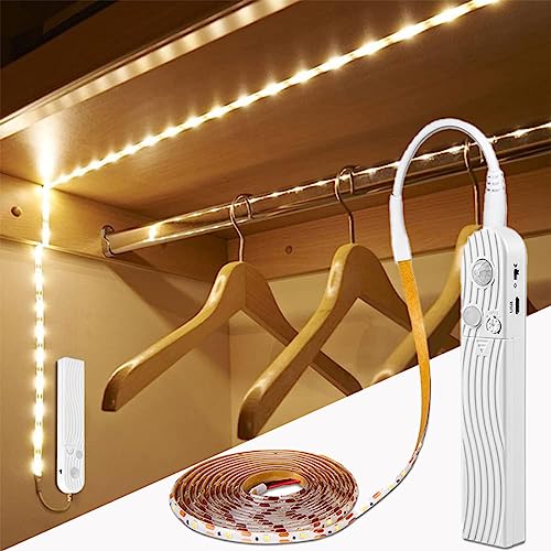 Minsezhi LED Stripes 3m(10 Fuß),Kleiderschrank Lichtleiste,wasserdichtes 5V USB Bewegungssensor LED Licht Streifen für Kleiderschrank,Treppe,Speisekammer,unter Zähler,Schrank,Bett,(Warm White 3M) von Minsezhi