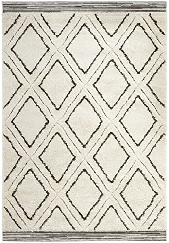 Mint Rugs Colin Teppich Hochflor Wohnzimmer-Teppich Weich Flauschig Langflor Shaggy Flokati Skandi Rauten Muster für Küche Flur oder Schlafzimmer Hoch-Tief Struktur Creme 120x170 cm von Mint Rugs