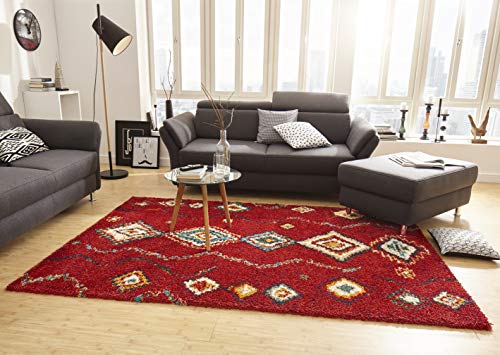 Mint Rugs Geometric Teppich Hochflor Wohnzimmer-Teppich Weich Flauschig Langflor Shaggy Flokati Boho Ethno-Design für Kinderzimmer Schlafzimmer Küche Flur Rot-Bunt 160x230 cm von Mint Rugs