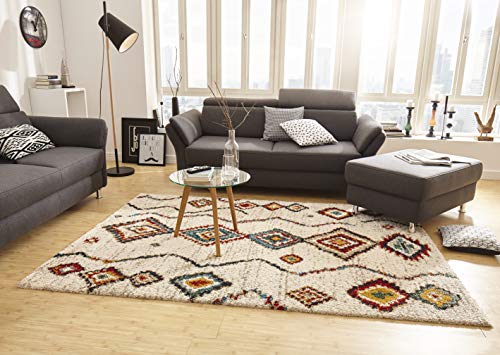 Mint Rugs Geometric Teppich Hochflor Wohnzimmer-Teppich Weich Flauschig Langflor Shaggy Flokati Boho Ethno-Design für Kinderzimmer Schlafzimmer Küche Flur Creme-Bunt 160x230 cm von Mint Rugs