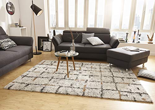Mint Rugs Grid Teppich Hochflor Wohnzimmer-Teppich Weich Flauschig Langflor Shaggy Flokati Boho Geometrisches Design für Kinderzimmer Schlafzimmer Küche Flur Creme-Bunt 200x290 cm von Mint Rugs