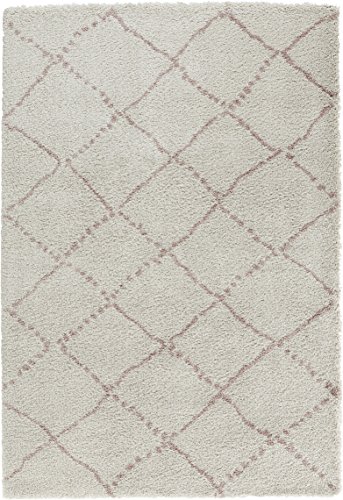 Mint Rugs Hash Teppich Hochflor Wohnzimmer-Teppich Weich Flauschig Langflor Shaggy Flokati Rauten Muster für Wohnzimmer Küche Flur oder Schlafzimmer Creme-Rosa 120x170 cm von Mint Rugs