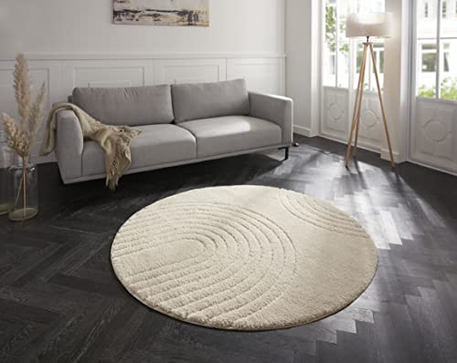 Hanse Home Teppich Fergus Rund Hochflor Wohnzimmer-Teppich Weich Flauschig Langflor Shaggy Flokati Skandi Design für Küche Flur oder Schlafzimmer Hoch-Tief Struktur Creme ø160 cm von Hanse Home