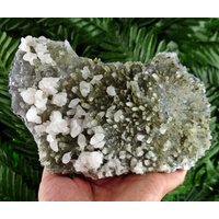 Sehr Schöner Großer Bergkristall Mit Calcit Und Chlorit, Kristalle, Mineral, Naturkristall, Rohkristalle, Quarz von Minterest