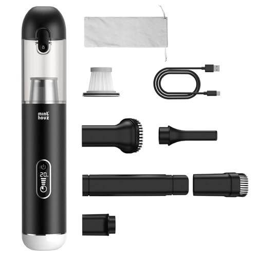 Minthouz 20 KPa Handheld Cordless Car Vacuum Cleaner mit LED-Licht, 2-Stunden-Schnellaufladung über QC 3.0, kleines portables Staubsaugergerät für Auto, Zuhause, Büro und Ecken von Minthouz