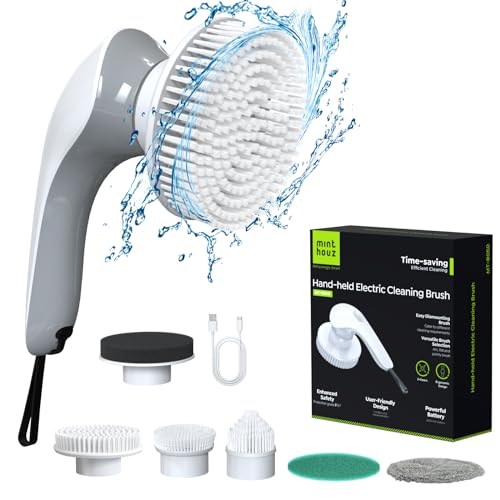 Minthouz Elektrische Reinigungsbürste Haushalt, 2 Geschwindigkeiten Electric Spin Scrubber mit Batterieanzeige und 6 Bürstenkopfe - Reinigungsbürste Elektrisch für Bad, Küch, Fliesen von Minthouz