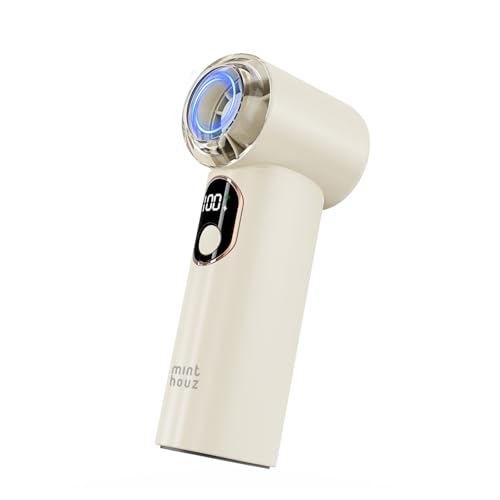 Minthouz Handventilator, 1-100 Stufen Stufenlose Drehzahlregelung Turbo Mini Ventilator Fan, 2000mAh USB-C Wiederaufladbarer Tragbarer Ventilator mit Digitalanzeige, Ideal für Reise, Haus und Büro von Minthouz