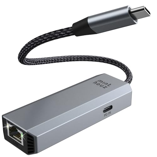 Minthouz USB LAN Adapter，5G Ethernet Adapter mit 95W PD,Aluminium RJ45 USB C auf Netzwerkadapter für Dell/HP/Mac,Thunderbolt 4/3 LAN Ethernet Stecker mit 10G Spec für NAS Windows, MAC, Linux von Minthouz