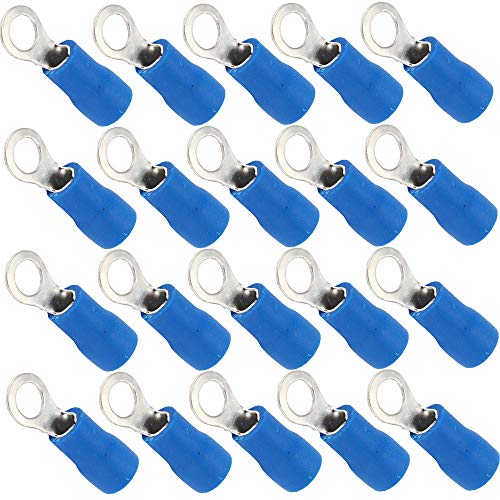 Mintice 100 Blau 1/4" Kupfer Kabelschuhe Ring Anschlussklemme 14-16 Ga AWG Crimp Kabel Elektrischer Crimpkabelsatz Drahtklemmen Quetschverbindern Steckverbinder kabelverbinder von Mintice