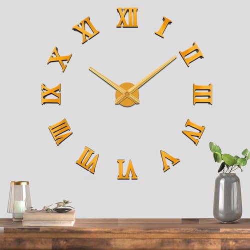 Mintime Rahmenlose 3D DIY Wanduhr XXL Stumm Spiegel Aufkleber Home Office Schule Dekoration (Gold) von Mintime