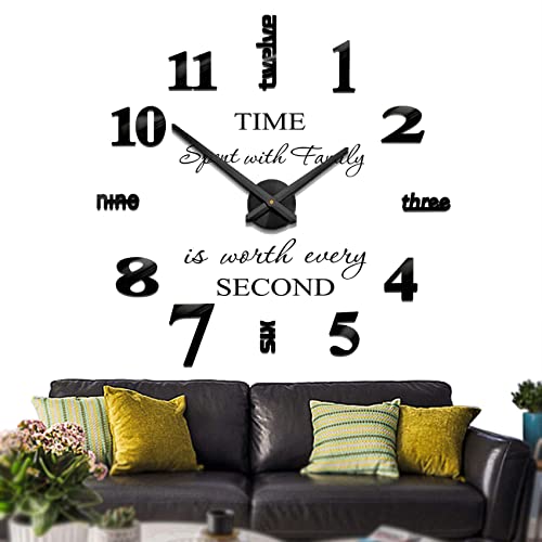 Mintime Rahmenlose 3D DIY Wanduhr XXL Stumm Spiegel Aufkleber Home Office Schule Dekoration (Schwarz-14) von Mintime