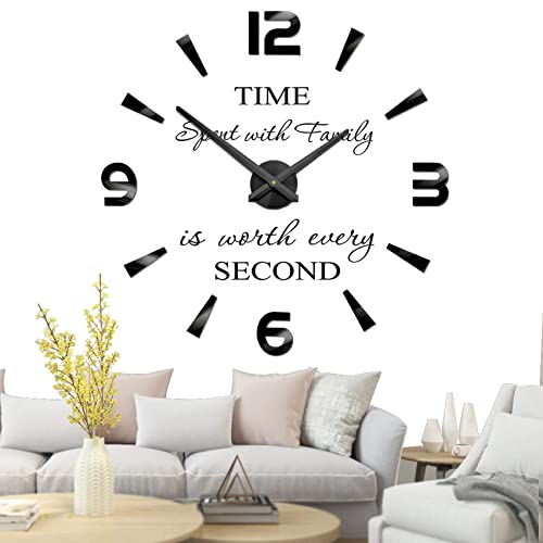 Mintime Rahmenlose 3D DIY Wanduhr XXL Stumm Spiegel Aufkleber Home Office Schule Dekoration (Schwarz-73) von Mintime