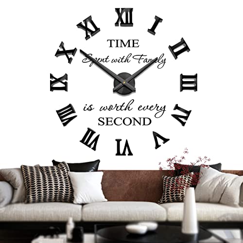 Mintime Rahmenlose 3D DIY Wanduhr XXL Stumm Spiegel Aufkleber Home Office Schule Dekoration (Schwarz-87) von Mintime