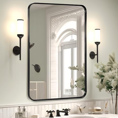 Minuover Wandspiegel für Badezimmer, 61 x 91,4 cm, gebürsteter schwarzer Metallrahmen, abgerundete Ecken, rechteckig von Minuover
