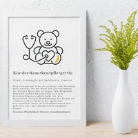 Kinderkrankenpflegerin Definition| Poster Kinderkrankenschwester| Geburtstagsgeschenk Pflegerin| Mit Bilderrahmen| A3 & A4 Druck von Minvalarts