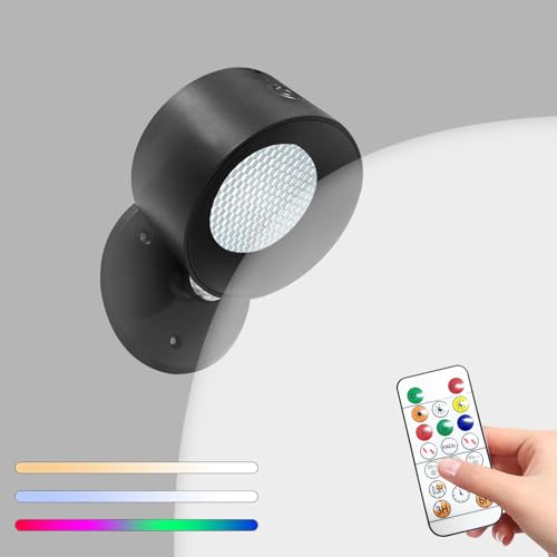 Minxawy LED Wandleuchte Wandlampe,3 Helligkeitsstufen 3 Farbmodi Warmweiß Kaltweiß und RGB 19 Farben, 360° Drehbare Touch Control Leuchten für Kinder Wohnzimmer Schlafzimmer Büro(Schwarz, 1 Stück) von Minxawy