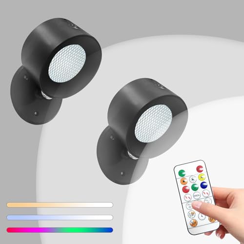 Minxawy LED Wandleuchte Wandlampe,3 Helligkeitsstufen 3 Farbmodi Warmweiß Kaltweiß und RGB 19 Farben, 360° Drehbare Touch Control Leuchten für Kinder Wohnzimmer Schlafzimmer Büro(Schwarz, 2 Stück) von Minxawy