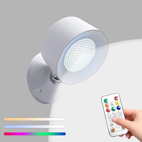 Minxawy LED Wandleuchte Wandlampe,3 Helligkeitsstufen 3 Farbmodi Warmweiß Kaltweiß und RGB 19 Farben, 360° Drehbare Touch Control Leuchten für Kinder Wohnzimmer Schlafzimmer Büro(Weiß, 1 Stück) von Minxawy
