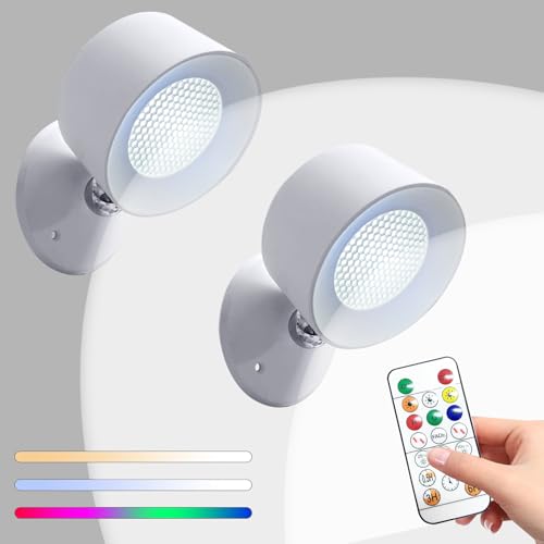 Minxawy LED Wandleuchte Wandlampe,3 Helligkeitsstufen 3 Farbmodi Warmweiß Kaltweiß und RGB 19 Farben, 360° Drehbare Touch Control Leuchten für Kinder Wohnzimmer Schlafzimmer Büro(Weiß, 2 Stück) von Minxawy