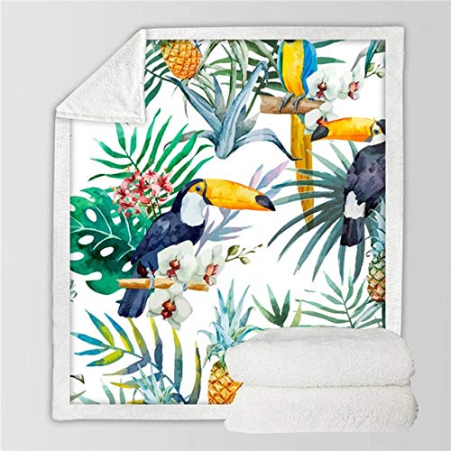 Minyose Doppelte Verdickung Toucan Birds Sherpa Decke Für Betten Tropical Plant Velvet Plush Throw Blanket Ananas Tagesdecke 150X200Cm von Minyose