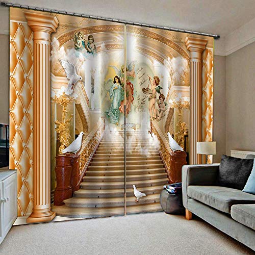 Minyose Europa Vorhänge 3D Fenstervorhang Luxus Blackout Für Wohnzimmer Engel Vorhang Römischen Gold Vorhänge 2 Panel/Set (B) 220X (H) 215 cm von Minyose