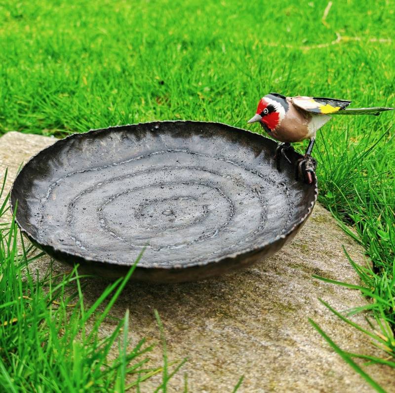 Mio Moyo Gartenfigur Vogeltränke "Stieglitz", Dekoration für Haus und Garten aus Metall, Gartendeko, Blumen, Vögel von Mio Moyo
