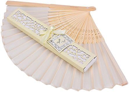 Mioaoa Elfenbeinfarbene Handfächer Faltfächer Bambusstoff Handfächer mit Geschenkbox, dekoratives Zubehör von Mioaoa