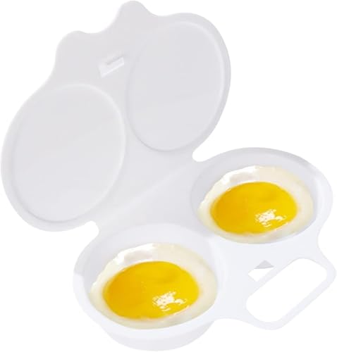 Weißer Eierpochierer und -kocher, Dual-Eierhohl-Antihaft-Pochierer, Mikrowellen-Eierpochierer mit Deckel und speziellem Doppelablauf, pochierte Eierbecher von Mioaoa