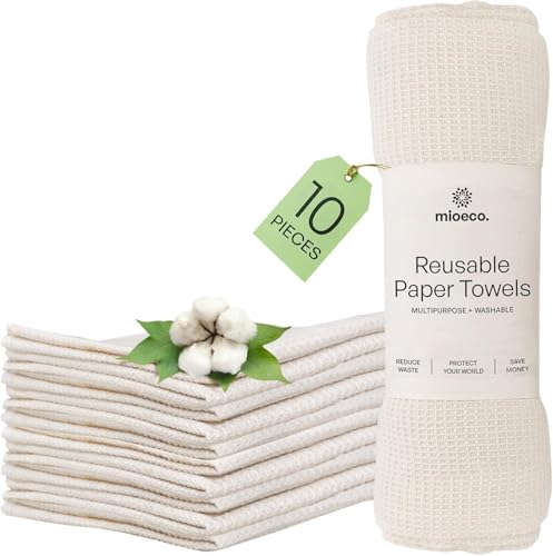 Mioeco 10er-Pack Wiederverwendbare Küchentücher - Waschbare Spültücher aus Bio-Baumwolle - Alternative zu Küchenrollen & Baumwoll Putztüchern - Saugfähig, Robust & Umweltfreundlich von Mioeco