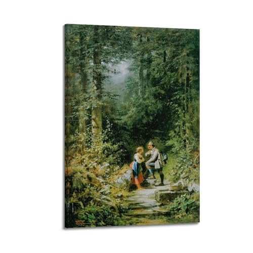 Carl Spitzweg (Begegnung im Wald) Künstler-Poster, Geschenke, Leinwand, Gemälde, Wandkunst, dekoratives Bild, Drucke, moderne Dekoration, 20 x 30 cm von Mioedi