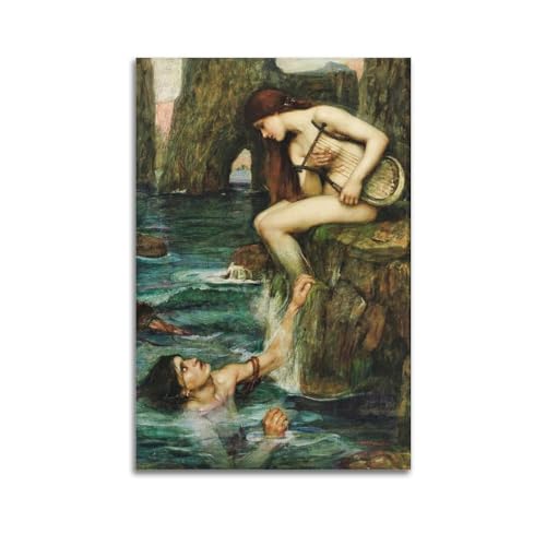 John William Waterhouse (Die Sirene) Künstlerposter auf Leinwand und Wandkunst, Bilddruck, moderne Familienschlafzimmer-Dekoration, 40 x 60 cm von Mioedi