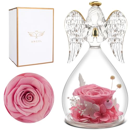 Miofula Ewige Rose im Engel Figur Geschenke für Mama, Handgefertigte Forever Rose Engel Geschenk für Frauen, Engel Geschenke für Mutter Oma zum Geburtstag Weihnachten Muttertag Jahrestag von Miofula