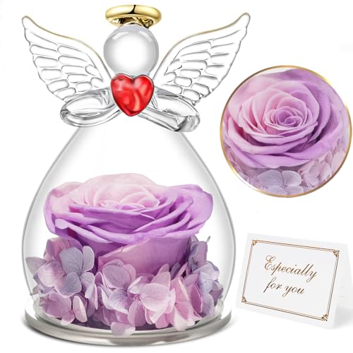Miofula Ewige Rose Engel Geschenke für Mama Oma, Ewige Blume Geschenk für Frauen, Forever Rose im Glas Engel Figur, Geburtstagsgeschenk für Mutter Oma zum Weihnachten Muttertag Valentinstag Geburtstag von Miofula