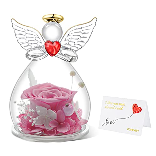 Miofula Ewige Rose Engel Geschenke für Mama Oma, Forever Rose im Glas Engel Figur, Ewige Blume Geschenk für Frauen, Geburtstagsgeschenk für Mutter Oma zum Weihnachten Muttertag Valentinstag Geburtstag von Miofula