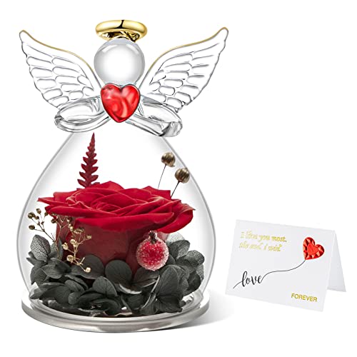 Miofula Ewige Rose Engel Geschenke für Mama Oma, Forever Rose im Glas Engel Figur, Ewige Blume Geschenk für Frauen, Geburtstagsgeschenk für Mutter Oma zum Weihnachten Muttertag Valentinstag Geburtstag von Miofula